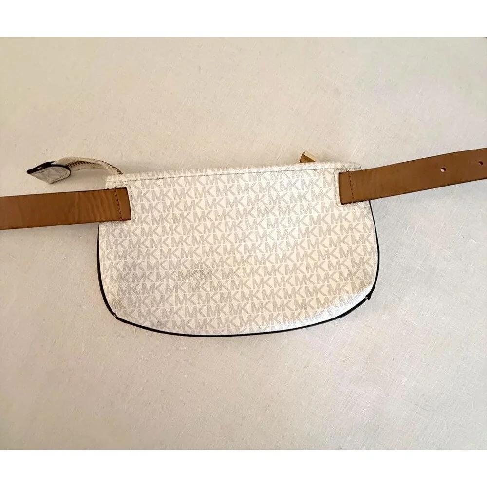 Michael Kors Monogram Belt Bag Blue Stripe Adjustable Strap Small Zip Pouch - Picture 13 of 15